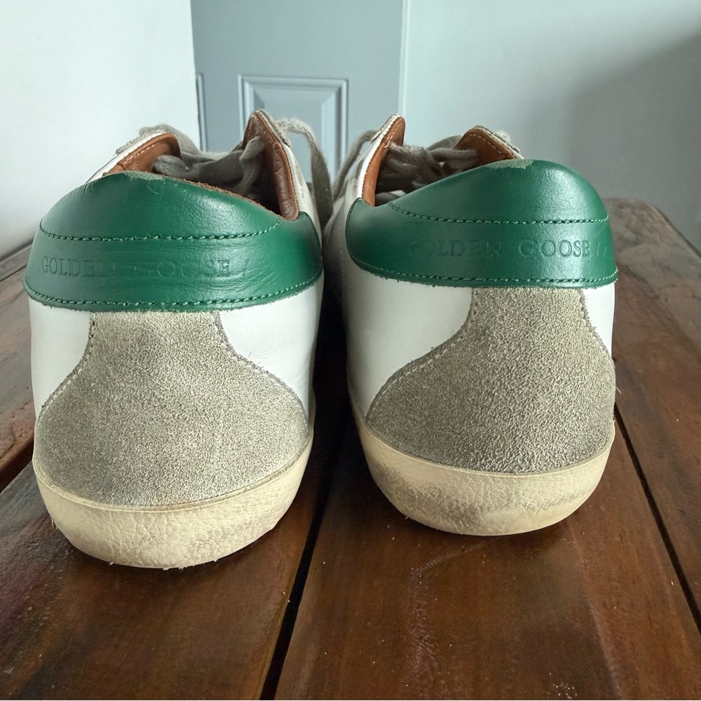 Authentic Golden Goose White Leather Sneakers with Green Heel 38 EUC - Picture 6 of 8